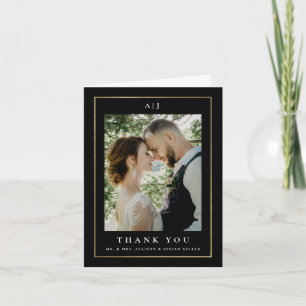 Tarjeta De Agradecimiento Clásica Foto de Boda Elegante en Oro