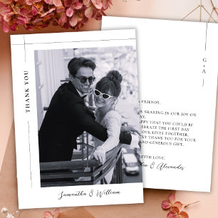 Tarjeta De Agradecimiento Clásica Foto de Boda en Blanco y Negro Minimalista