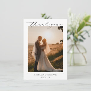Tarjeta De Agradecimiento Clásica Foto en Blanco y Negro Elegante Boda