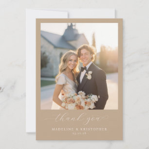 Tarjeta De Agradecimiento Clásica Foto Romántica en Beige
