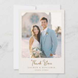 Tarjeta De Agradecimiento Clásica Foto Romántica en Beige