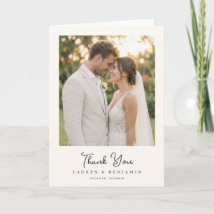 Tarjeta De Agradecimiento Clásica Foto Romántica en Crema