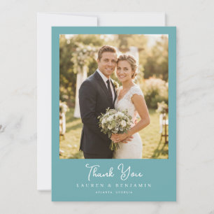 Tarjeta De Agradecimiento Clásica Foto Romántica en Verde Azul