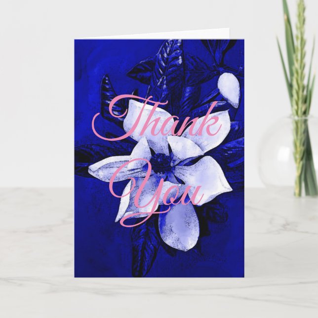 Tarjeta De Agradecimiento Clásica Gracias Profesional Rosa Azul (Anverso)