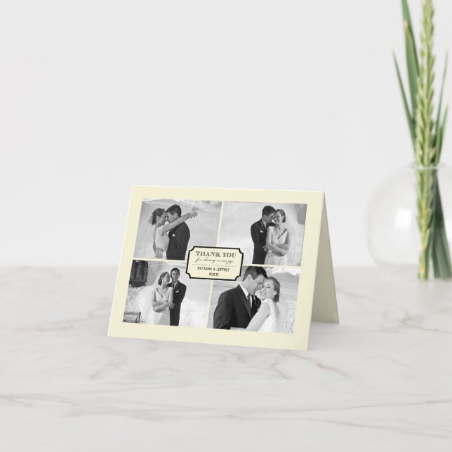 Tarjeta De Agradecimiento Clásica Placa del Libro 4 Boda multifoto elegante (Anverso)