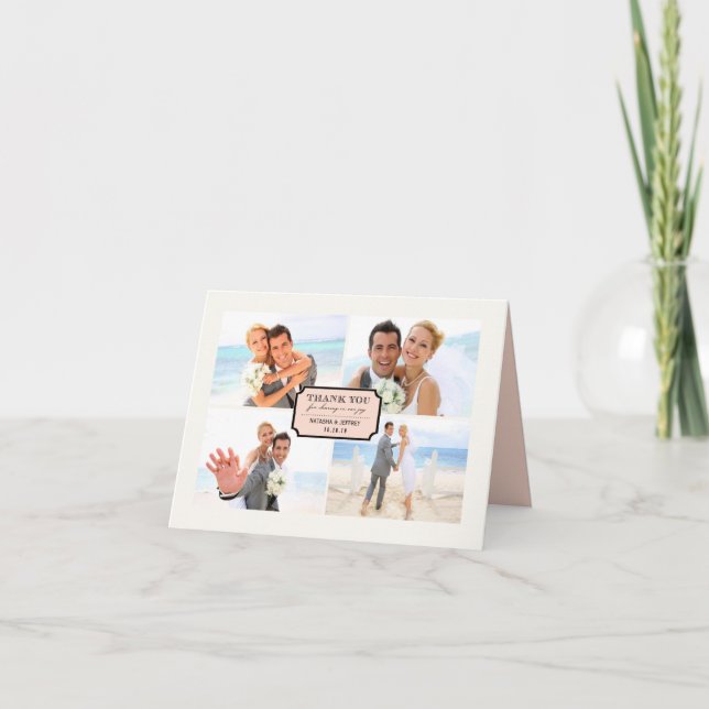 Tarjeta De Agradecimiento Clásica Placa del Libro 4 Boda multifoto elegante (Anverso)