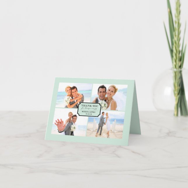Tarjeta De Agradecimiento Clásica Placa del Libro 4 Boda multifoto elegante (Anverso)