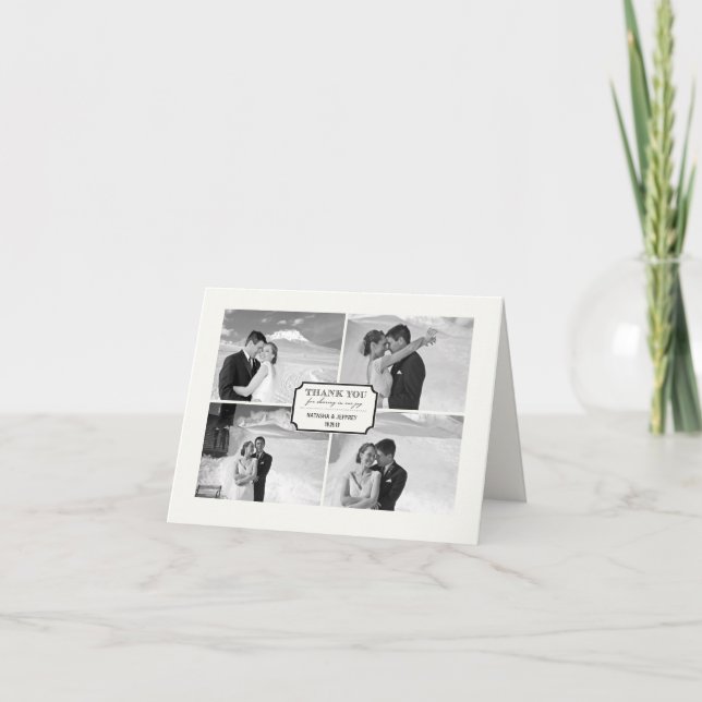 Tarjeta De Agradecimiento Clásica Placa del Libro 4 Boda multifoto elegante (Anverso)