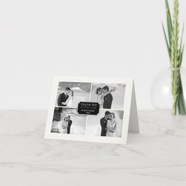 Tarjeta De Agradecimiento Clásica Placa del Libro 4 Boda multifoto elegante (Anverso)