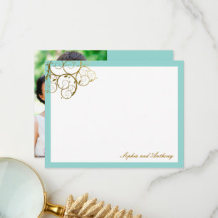 Tarjeta De Agradecimiento Clásicas Espirales de Oro Elegante Boda de Moda