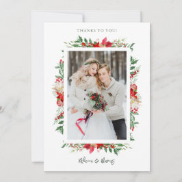Tarjeta De Agradecimiento Clásicas Poinsettias Navideñas Elegantes Marco Fot