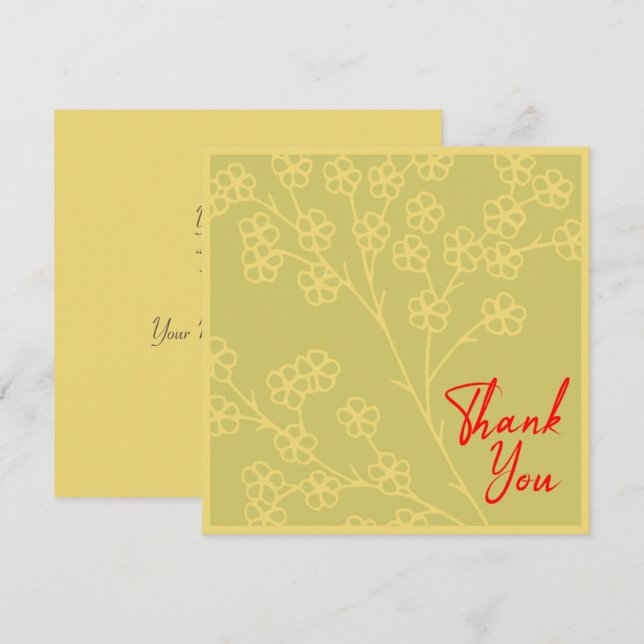 Tarjeta De Agradecimiento Clásico Amarillo Topaz Floral Golden Red Textos (Anverso / Reverso)