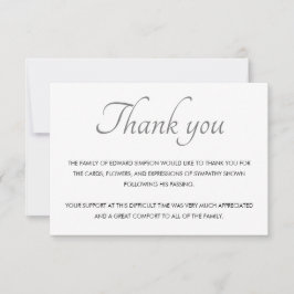 Tarjeta De Agradecimiento Clásico Blanco Negro Gracias Funeral