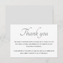 Tarjeta De Agradecimiento Clásico Blanco Negro Gracias Funeral