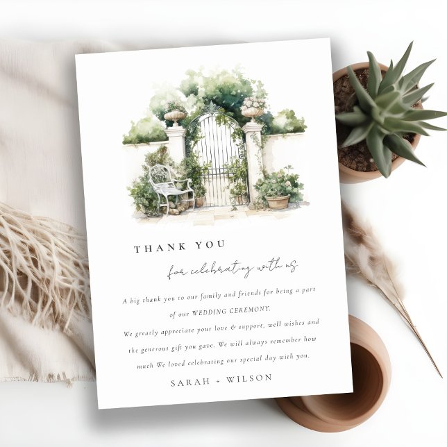 Tarjeta De Agradecimiento Clásico Boda de acuarela del paisaje de los jardin (Subido por el creador)