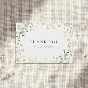 Tarjeta De Agradecimiento Clásico Boda de flores silvestres no fotográfica e