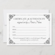 Clásico certificado elegante de autenticidad