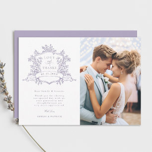 Tarjeta De Agradecimiento Clásico crest floral de lavanda boda foto
