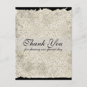 Tarjeta De Agradecimiento Clásico Damask Wedding Notes, Negro