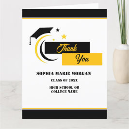 Tarjeta De Agradecimiento Clásico de graduación blanco amarillo