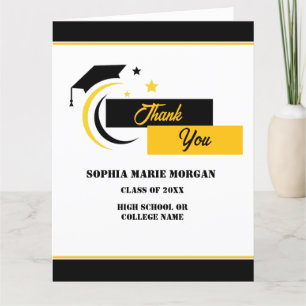 Tarjeta De Agradecimiento Clásico de graduación blanco amarillo