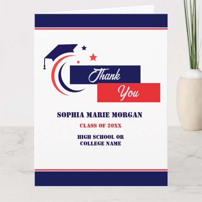Tarjeta De Agradecimiento Clásico de graduación de Blue Red White (Anverso)