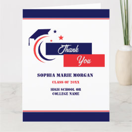 Tarjeta De Agradecimiento Clásico de graduación de Blue Red White