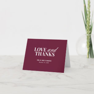 Tarjeta De Agradecimiento Clásico de Lujo   Boda elegante de rojo burgundy