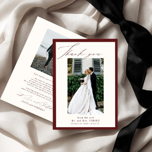 Tarjeta De Agradecimiento Clásico dinero antiguo burgundy marfil 2 foto boda