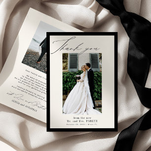 Tarjeta De Agradecimiento Clásico dinero antiguo negro marfil 2 foto boda