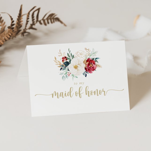 Tarjeta De Agradecimiento Clásico dorado borgoña floral blanco fiesta nupcia (Subido por el creador)