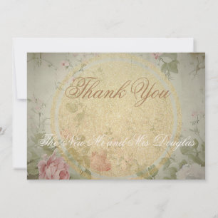 Tarjeta De Agradecimiento Clásico Elegante color de agua de rosas rosadas de