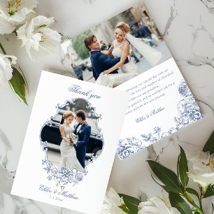 Tarjeta De Agradecimiento Clásico Elegante Marco Floral Azul Polvoriento Bod