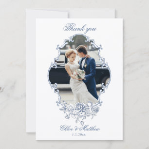 Tarjeta De Agradecimiento Clásico Elegante Marco Floral Azul Polvoriento Bod