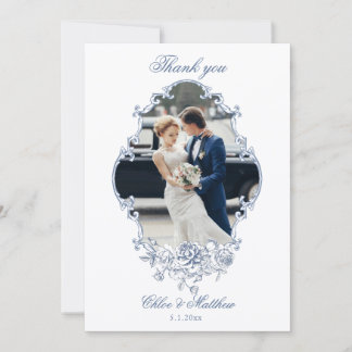 Tarjeta De Agradecimiento Clásico Elegante Marco Floral Azul Polvoriento Bod