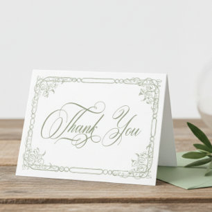 Tarjeta De Agradecimiento Clásico Elegante Verde Salvia Floral Marco Boda