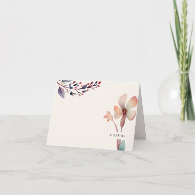 Tarjeta De Agradecimiento Clásico floral de hojas azules acuarela (Anverso)