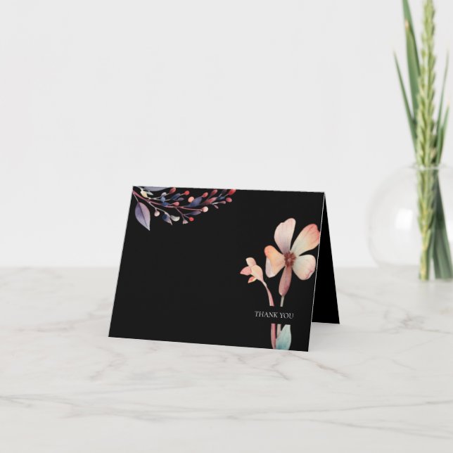 Tarjeta De Agradecimiento Clásico floral de hojas de acuarela azul (Anverso)