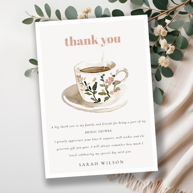 Tarjeta De Agradecimiento Clásico Floral Tea Cup Bridal Shower Tea Fiesta (Subido por el creador)