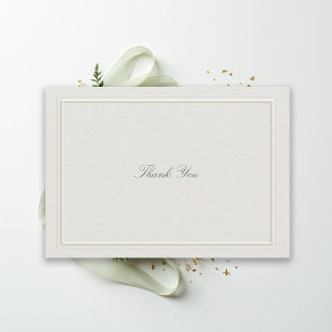 Tarjeta De Agradecimiento Clásico Formal Verde Marco Elegante Boda Ecru