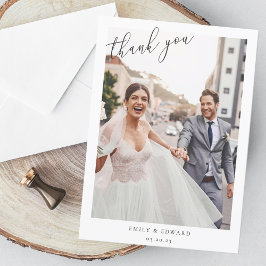 Tarjeta De Agradecimiento Clásico Foto de Boda con Marco Blanco Elegante