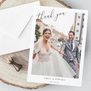 Tarjeta De Agradecimiento Clásico Foto de Boda con Marco Blanco Elegante
