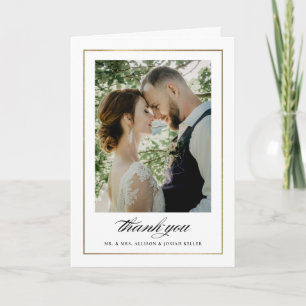 Tarjeta De Agradecimiento Clásico Foto de Boda en Oro