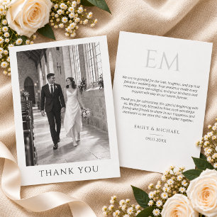Tarjeta De Agradecimiento Clásico Foto de Boda Formal Monograma Gracias