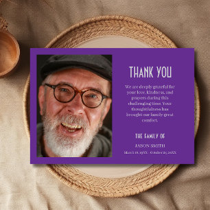 Tarjeta De Agradecimiento Clásico Funeral de Foto Personalizada Royal Purple