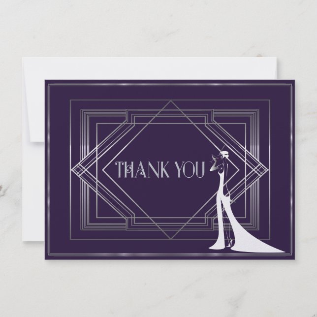 Tarjeta De Agradecimiento Clásico Gatsby Deco Boda Gracias 2 Manuela (Anverso)