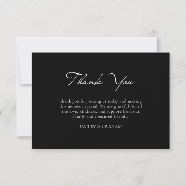 Tarjeta De Agradecimiento Clásico guión caligrafía mínima Boda negro (Anverso)