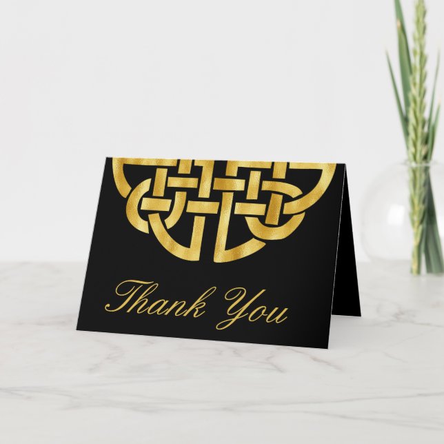 Tarjeta De Agradecimiento Clásico Knot Black & Gold Handfasting (Anverso)