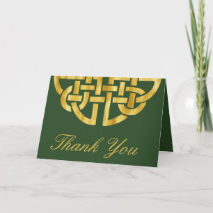 Tarjeta De Agradecimiento Clásico Knot Green y Handfasting Gold