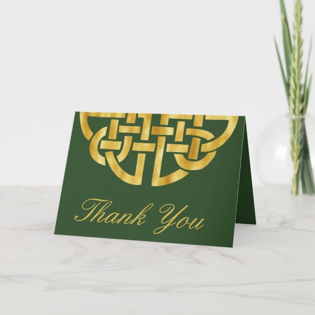 Tarjeta De Agradecimiento Clásico Knot Green y Handfasting Gold (Anverso)